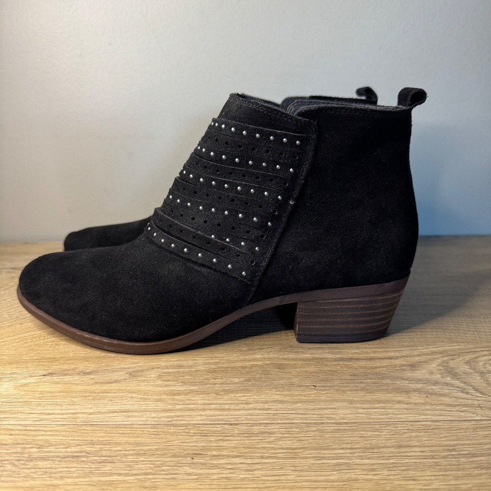 Lucky Brand Belrose Black Suede Ankle Booties 8.5W Studded Western Boho Chic